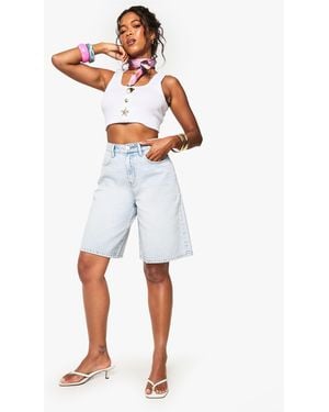 Boohoo Mid Rise Baggy Denim Jorts - White
