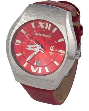Chronotech Red Leather Watch - Pink
