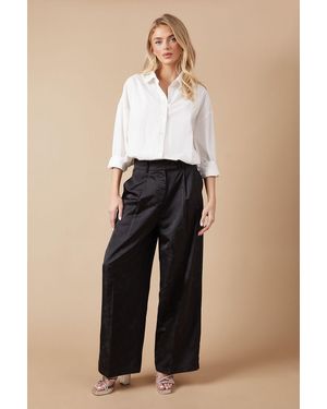 Oasis Satin Jacquard Wide Leg Trouser - Natural