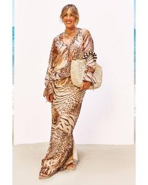 Boohoo Animal Chiffon Maxi Skirt - Natural