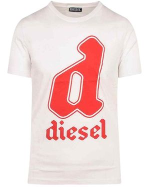 DIESEL Uniseks Kleine Letter D Groot Logo T-shirt Voor Volwassenen (wit) - Rood