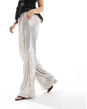 ASOS Sequin Wide Leg Tailored Trouser - White