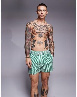 ASOS Seersucker Stripe Swim Shorts - Green