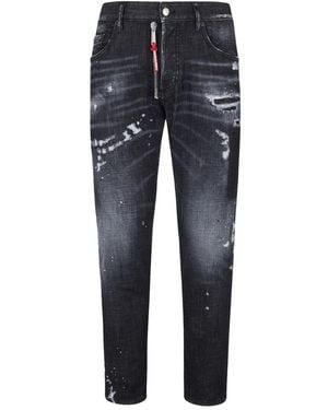 DSquared² Skater Jean Ripped Thighs Paint Splatter Wash Jeans Cotton - Blue