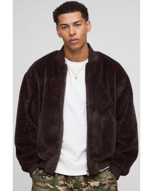 BoohooMAN Regular Fit Faux Fur Bomber Jacket - Black