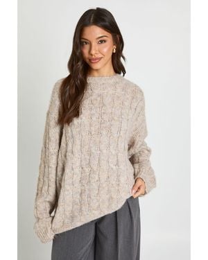 Boohoo Crew Neck Cable Knit Jumper - Natural