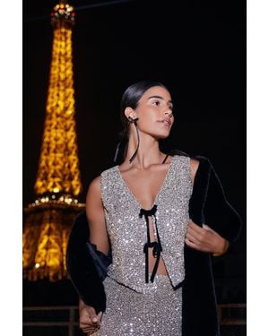 Quiz Sequin Tie Front Waistcoat - Black