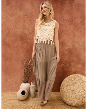 Blue Vanilla Shirring Waist Tiered Maxi Skirt - Brown