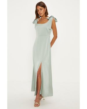 Oasis Satin Tie Shoulder Midi Bridesmaids Dress - White