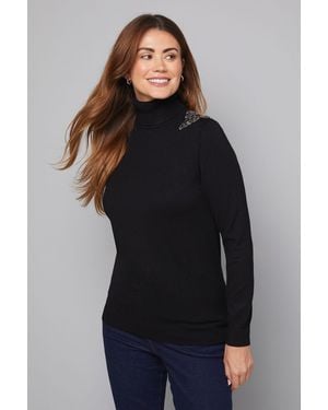 Wallis Embellished Shoulder Detail Roll Neck Jumper - Black