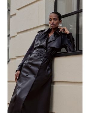 Karen Millen Tailored Faux Leather Belted Trench Coat - Black