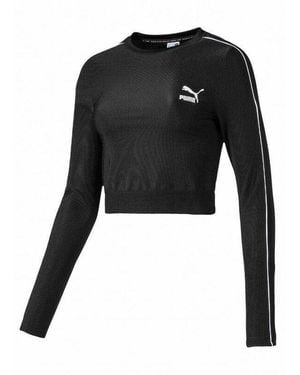 PUMA Classics Rib Long Sleeve T-Shirt Top 595196 01 - Black