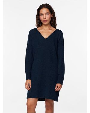 Pieces Knit Turtleneck Midi Jumper Dress - Blue