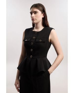 Karen Millen Compact Stretch Peplum Tailored Top - Black