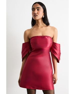 Warehouse Structured Puff Sleeve Bardot Mini Dress