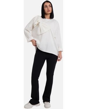 Gini London Side Contrast Bow Oversized Jumper Top - White