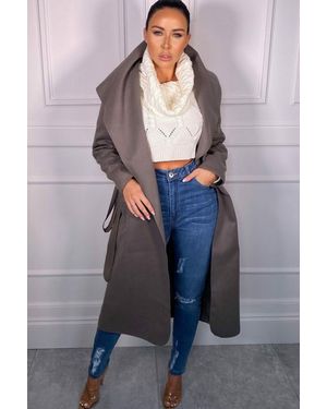 Femme Luxe Waterfall Duster Belted Long Coat - Blue