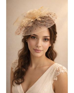 SVNX Floral Bow & Polka Veil Fascinator - Natural