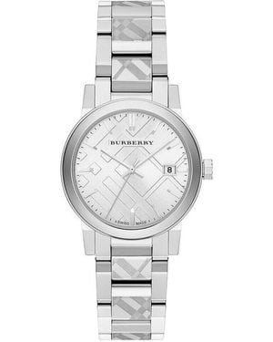 Burberry Bu9144 Check Stamped Dial Watch Stainless Steel - Metallic