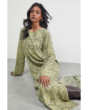 Warehouse Sequin Column Midi Dress - Green