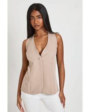 Boohoo Halterneck Cinched Tailored Waistcoat - Natural