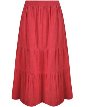 Weird Fish Ladies Lathika Tiered Organic Cotton Midi Skirt (Crimson)