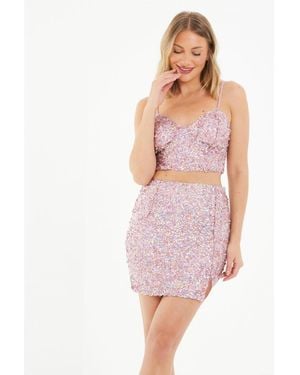Quiz Sequin Iridescent Mini Skirt - Pink
