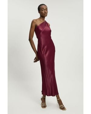 Karen Millen Satin Viscose Trim Detail One Shoulder Maxi Dress - Red