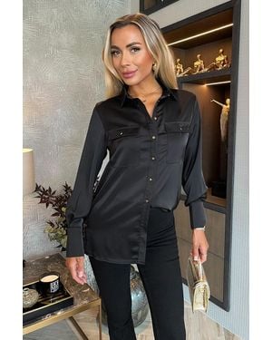 AX Paris Satin Long Sleeve Button Shirt - Grey