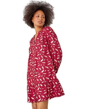 D.u.s.k Metallic Feather Print Shirt Dress - Red