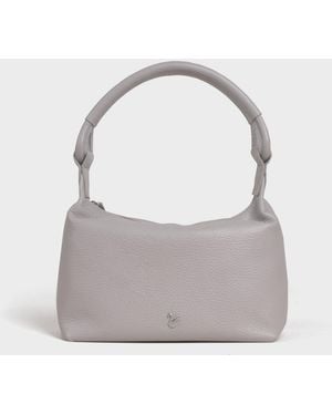 Assots London 'City Bag' Soft Pebble Grain Real Leather Shoulder Bag - Grey