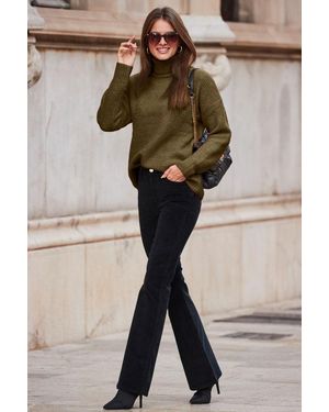Sosandar Khaki Chevron Roll Neck Ribbed Jumper - Brown