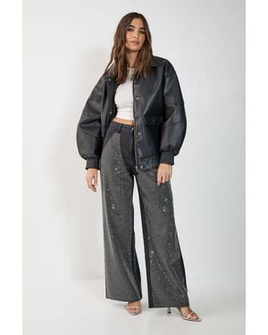 Nasty Gal Diamonte Denim Chap Jeans - Black