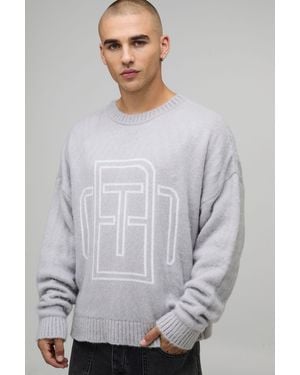 BoohooMAN Fluffy Knit Bm Jumper - Grey