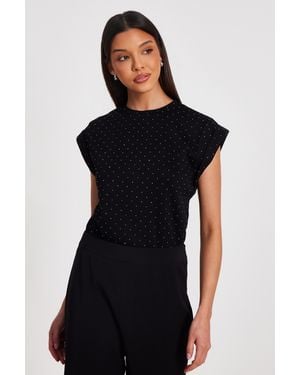 Quiz Stud Detail Top Cotton - Black
