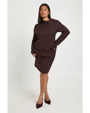 Boohoo Plus Sleeve Ruched Mini Dress - Brown