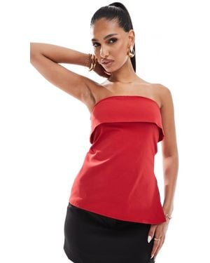 In The Style Bengaline Foldover Bandeau Longline Top - Red