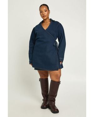 Boohoo Plus Denim Wrap Dress - Blue