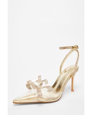 Quiz Bow Diamante Court Heels - Natural