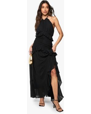 Boohoo Halterneck Chiffon Ruffle Detail Maxi Dress - Black
