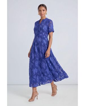 PRINCIPLES Floral Jacquard Button Down Midi Dress - Blue