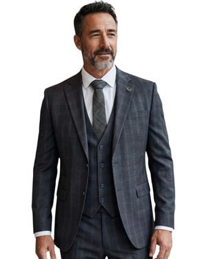 TruClothing 3 Piece Prince Of Wales Tailored Fit Suit - Blue