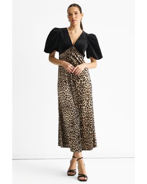 Gini London Animal Velvet Contrast Top Ocassion Midi Dress - Black