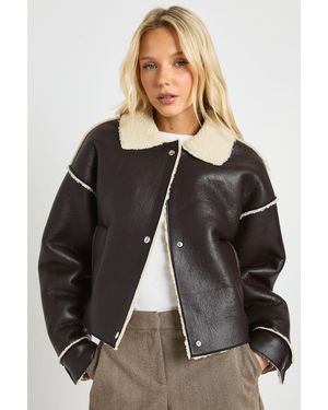 Boohoo Borg Lined Collared Aviator - Black