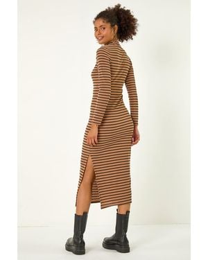 D.u.s.k High Neck Stripe Bodycon Midi Dress - Natural