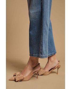 Oasis Rose Faux Suede Bow Detail High Stillo Heeled Slingback Court Shoes - Blue
