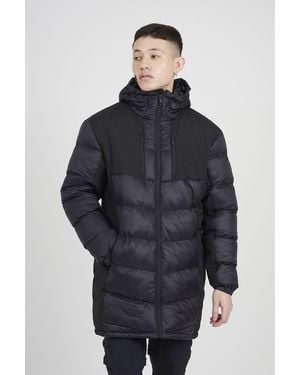 Brave Soul Longline Quilted Hooded Padded Jacket - Blue