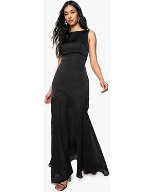 Boohoo Satin And Chiffon Mix Pleated Maxi Dress - Black