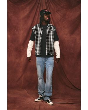 BoohooMAN Slim Stacked Flared Western Seam Detail Jeans - Brown