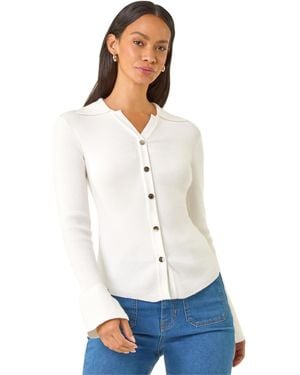 D.u.s.k Collared Button Jumper - White